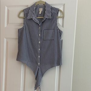Chico's Navy and White Striped Blouse